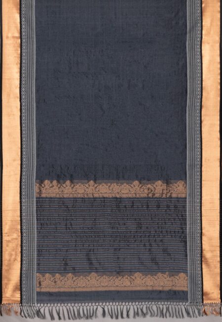 Handwoven Tussar Silk Jaquard Saree - Black - Image 4