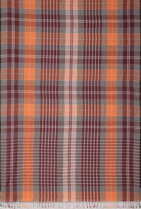 Handwoven Check Mercerised Cotton Saree - Image 4