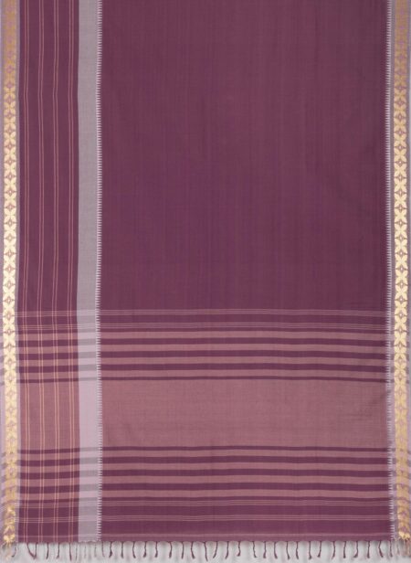 Tangail Handwoven Mercerised Cotton Saree - Dark Wine - Image 5