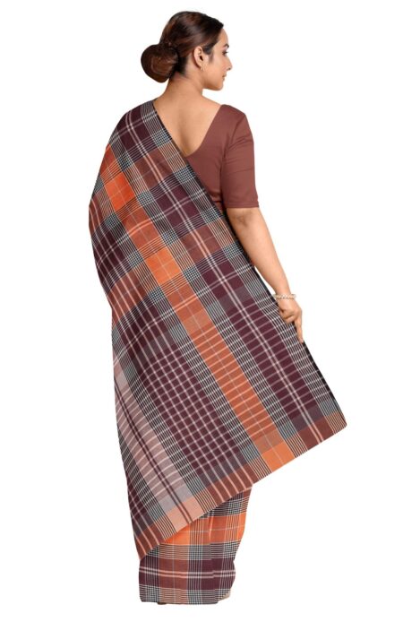 Handwoven Check Mercerised Cotton Saree - Image 3