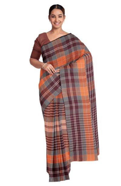 Handwoven Check Mercerised Cotton Saree
