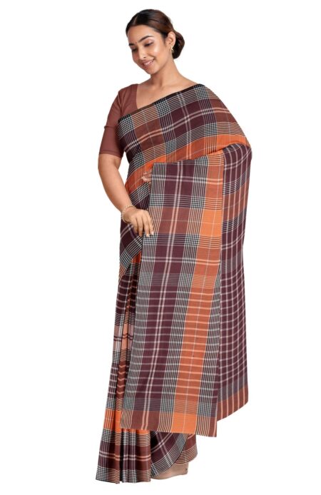 Handwoven Check Mercerised Cotton Saree - Image 2