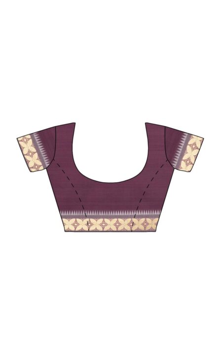 Tangail Handwoven Mercerised Cotton Saree - Dark Wine - Image 4