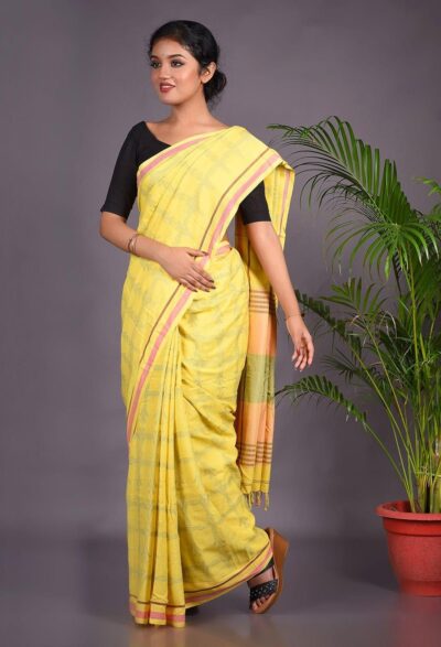 Tangail Mercerised Cotton Saree Yellow