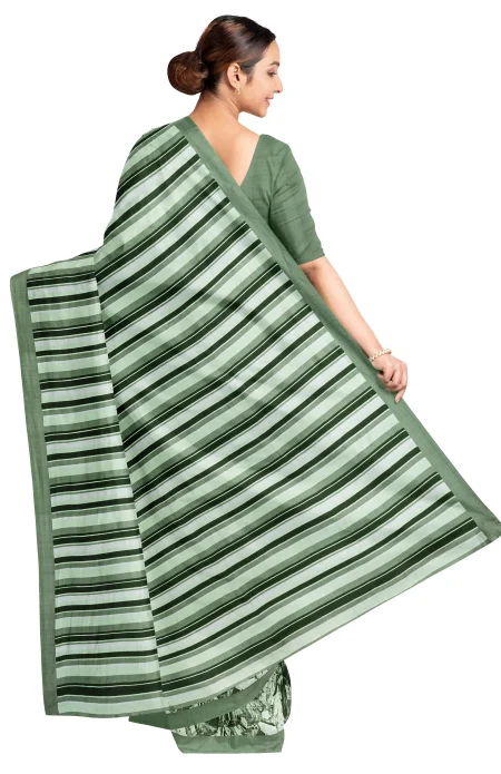 Calcutta Retro - Handwoven Olive Printed Silk Saree - Image 2