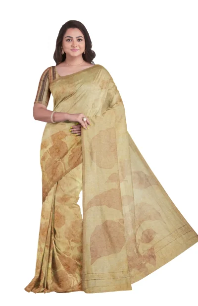 Handwoven Kora Silk-Linen Saree - Rust Colour