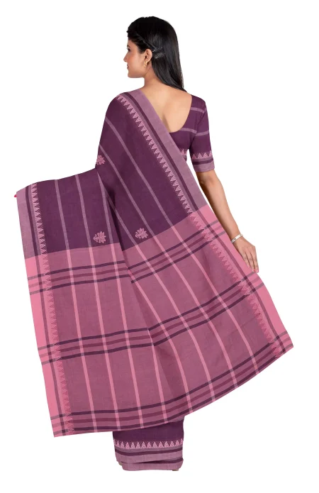 Tangail Cotton Saree - Magenta - Image 2