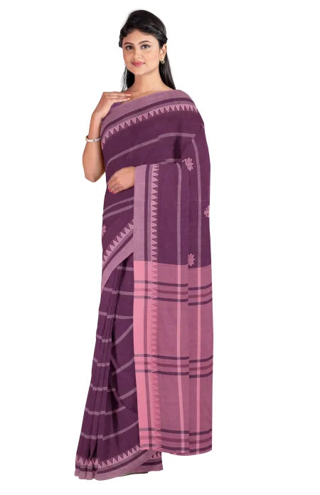 Tangail Cotton Saree - Magenta - Image 3