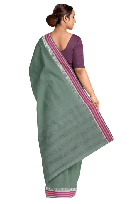 Santipuri Cotton Saree - Teal - Image 2