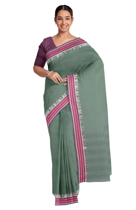 Santipuri Cotton Saree - Teal
