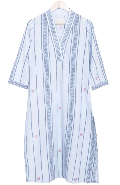 Block Printed Cotton Kameez - Sky Blue