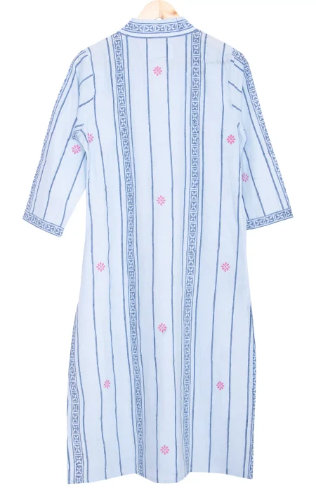 Block Printed Cotton Kameez - Sky Blue - Image 2
