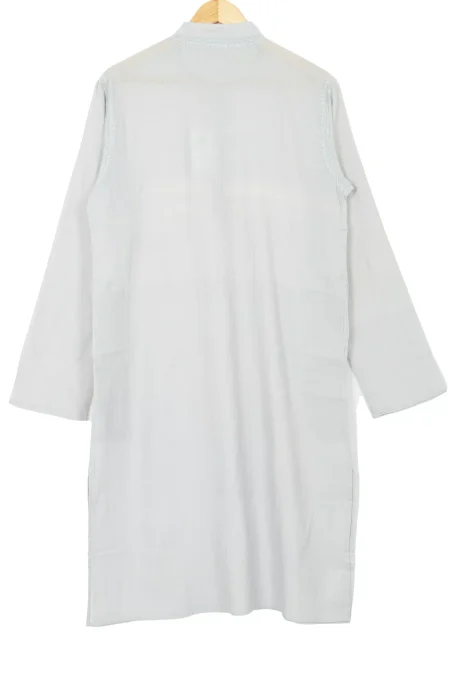 Embroidered Cotton Kurta – Grey - Image 2
