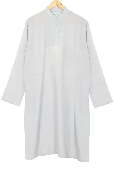 Embroidered Cotton Kurta – Grey
