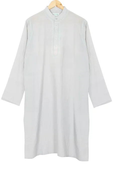 Embroidered Cotton Kurta – Grey