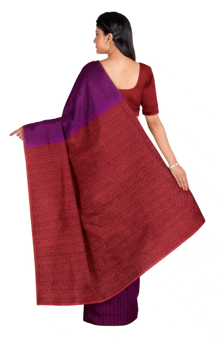 Tangail Zari Silk Saree - Violet and Red - Image 2