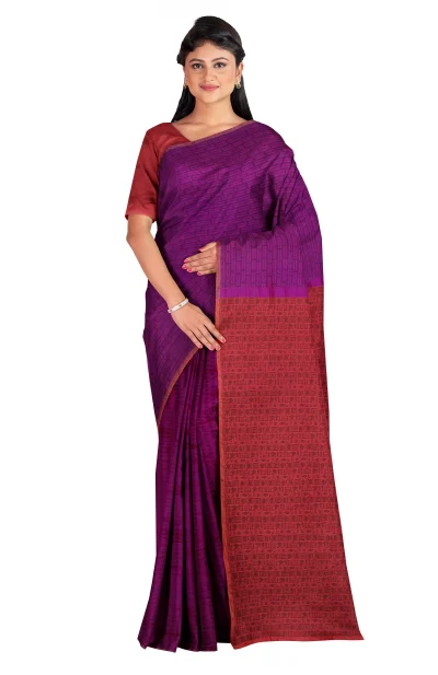 Tangail Zari Silk Saree - Violet and Red