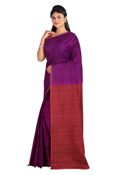 Tangail Zari Silk Saree - Violet and Red - Image 3