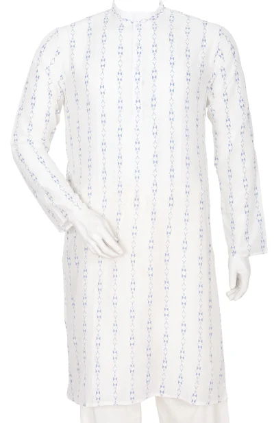 Printed Cotton Kurta – White