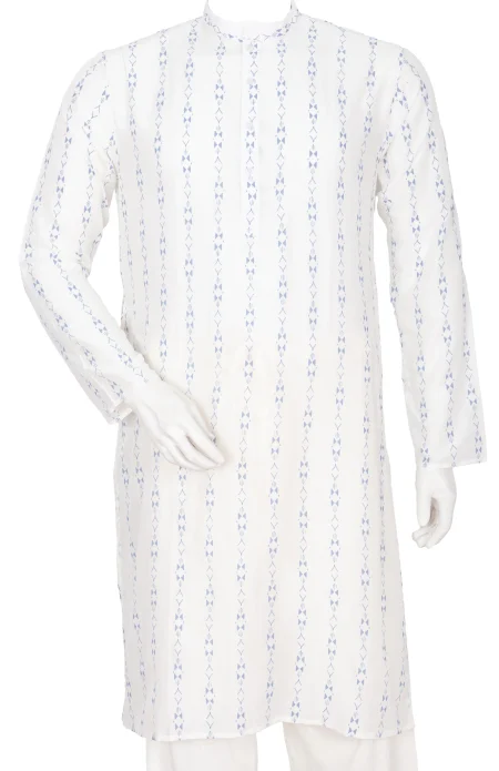 Printed Cotton Kurta – White