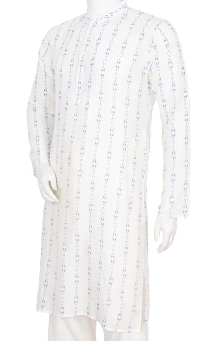 Printed Cotton Kurta – White - Image 2