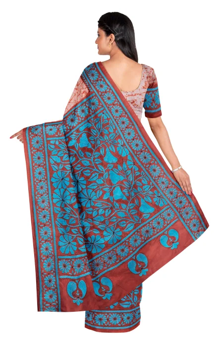 Handcrafted Kantha Silk Saree - Multi Colour - Image 3
