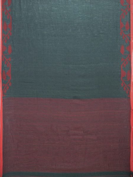 Tangail Cotton Saree - Pine Green - Image 4