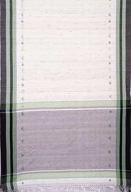 Tangail Cotton Saree - Off-White - Image 4