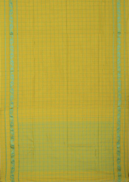 Tangail Cotton Saree - Lime Yellow - Image 4