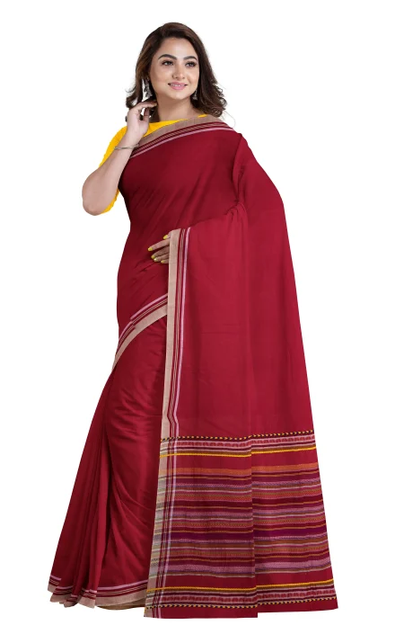 Tangail Cotton Saree - Red - Image 2