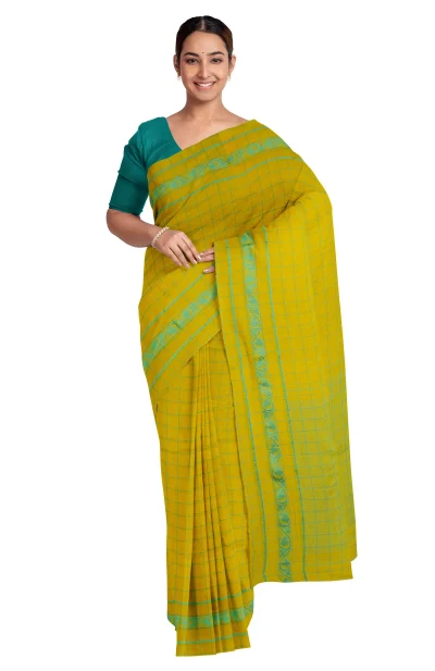 Tangail Cotton Saree - Lime Yellow