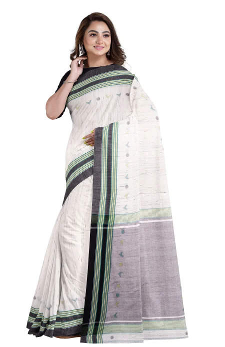 Tangail Cotton Saree - Off-White - Image 2