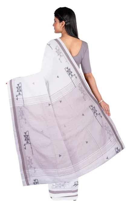 Tangail Cotton Saree - White - Image 3