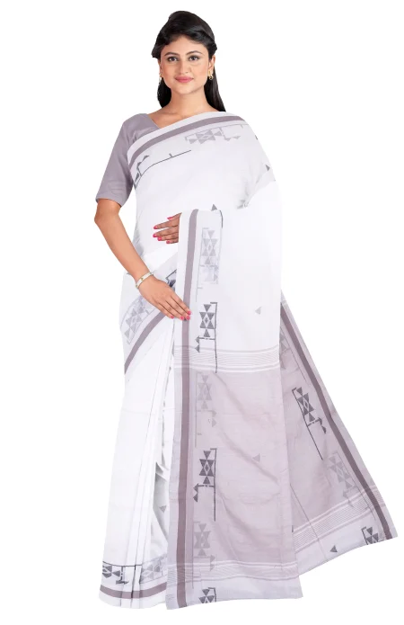 Tangail Cotton Saree - White - Image 2