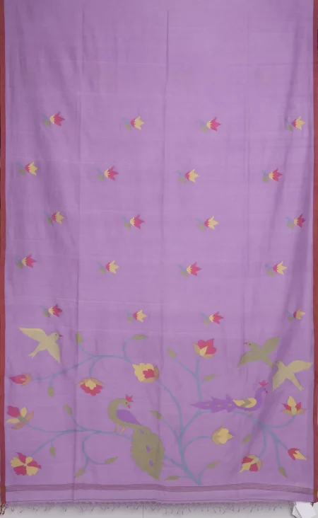 Handwoven Cotton Jamdani Saree - Purple Orchid - Image 4