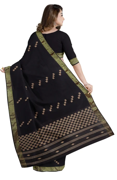 Tangail Cotton Saree - Black - Image 3