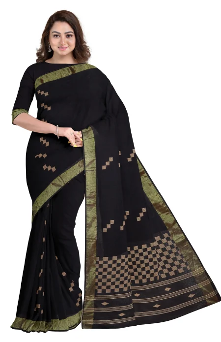 Tangail Cotton Saree - Black - Image 2