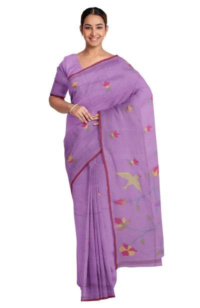 Handwoven Cotton Jamdani Saree - Purple Orchid