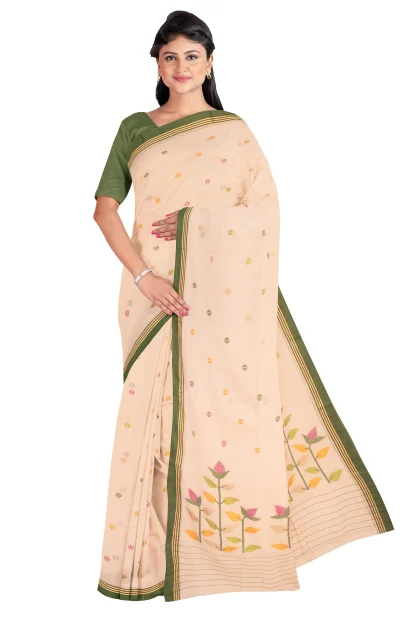 Handwoven Cotton Jamdani Saree - Cream