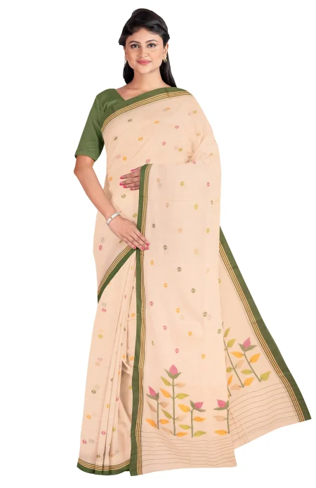 Handwoven Cotton Jamdani Saree - Cream