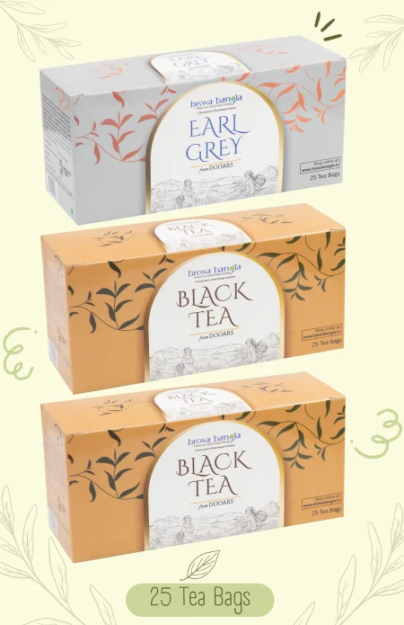 150g (Black-2) & (Earl Grey-1) Tea Bags from Chengmari Tea Garden - Pack of 3