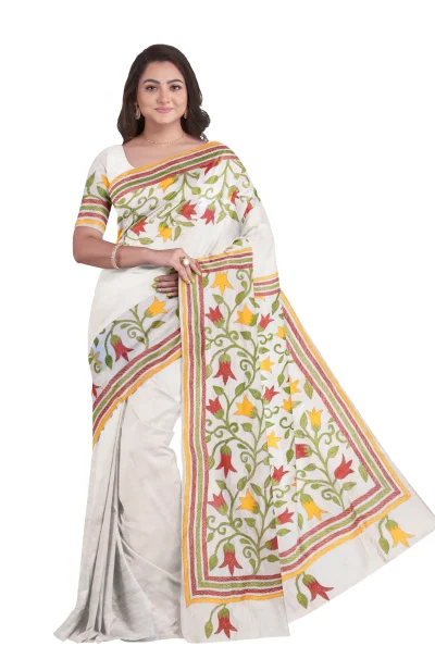 Handcrafted Kantha Tussar Silk Saree – from Srishtishree