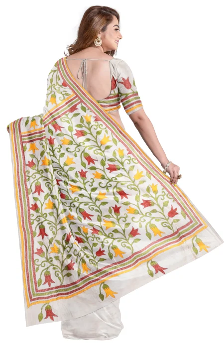 Handcrafted Kantha Tussar Silk Saree – from Srishtishree - Image 2