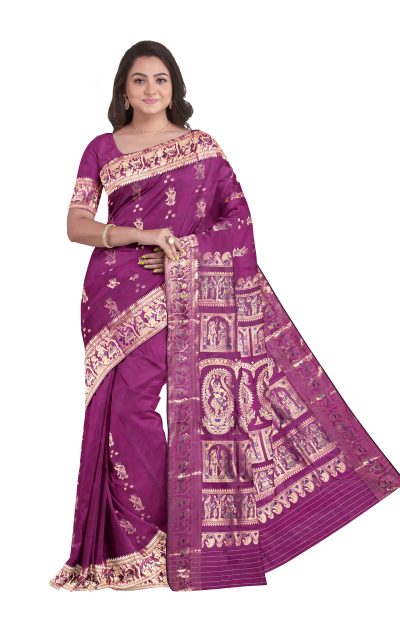 Baluchari Silk Saree with Zari Mina Work - Magenta