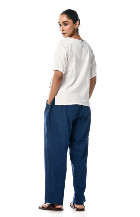 Cotton Sleeve Embroidered Top  - White - Image 4