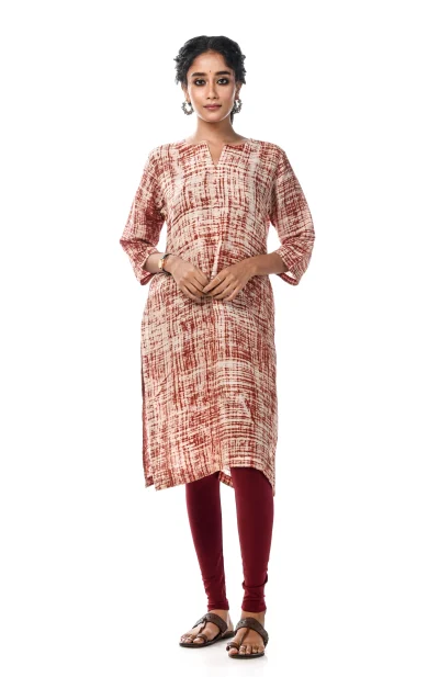 Batik Printed Cotton Excel Kameez  - Brown