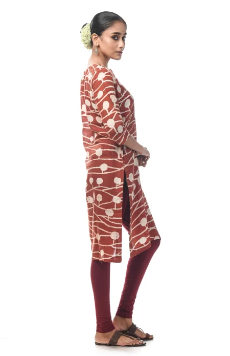 Batik Printed Cotton Excel Kameez  - Brown - Image 2
