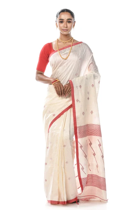Tangail Matka Silk Saree - White - Image 3