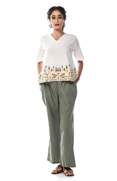 Cotton Embroidered Top  - White