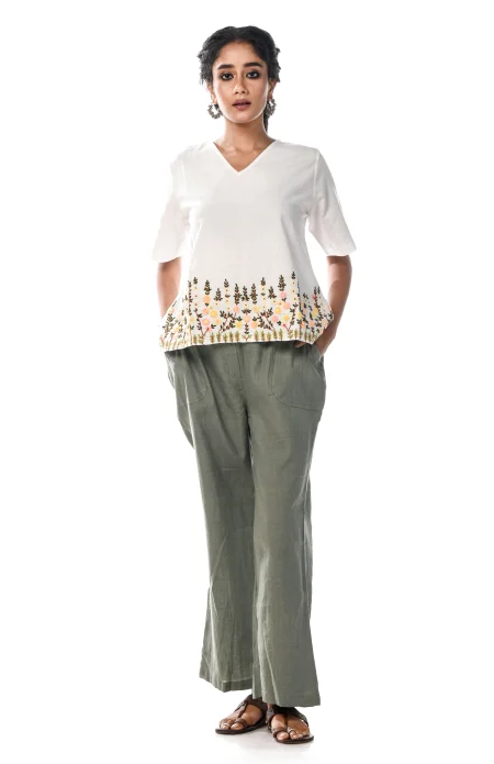 Cotton Embroidered Top  - White